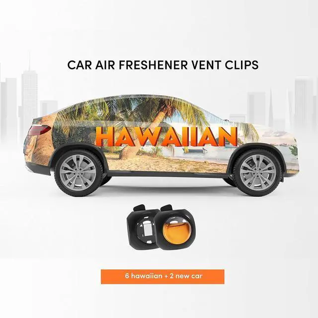 Alt view image 2 of 6 - DRIVEJOY Car Air Freshener Vent Clips, 8 PK, 6 Hawaiian, 2 New Car, Car Fresheners for Men Women, Up to 240 Days, Natural Odor Eliminator