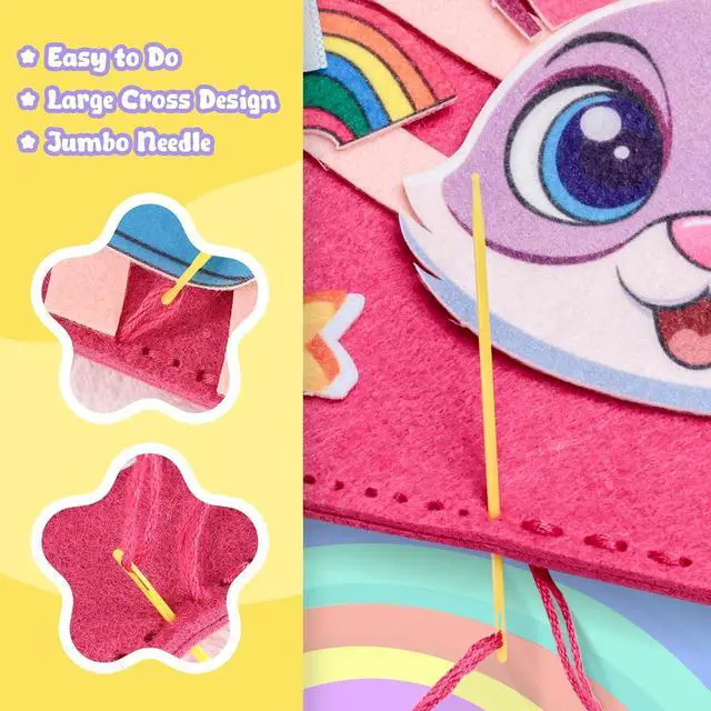 Alt view image 5 of 7 - MGparty My First Kids Sewing Kit, DIY Arts & Crafts Set with 7 Felt Bag Projects, Beginner Sewing Activities for Kids Ages 5+, Creative Learning Craft Kit, Birthday Gifts for Boys & Girls