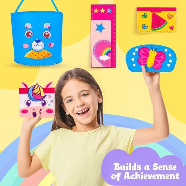Alt view image 6 of 7 - MGparty My First Kids Sewing Kit, DIY Arts & Crafts Set with 7 Felt Bag Projects, Beginner Sewing Activities for Kids Ages 5+, Creative Learning Craft Kit, Birthday Gifts for Boys & Girls