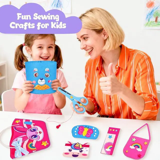 Alt view image 7 of 7 - MGparty My First Kids Sewing Kit, DIY Arts & Crafts Set with 7 Felt Bag Projects, Beginner Sewing Activities for Kids Ages 5+, Creative Learning Craft Kit, Birthday Gifts for Boys & Girls