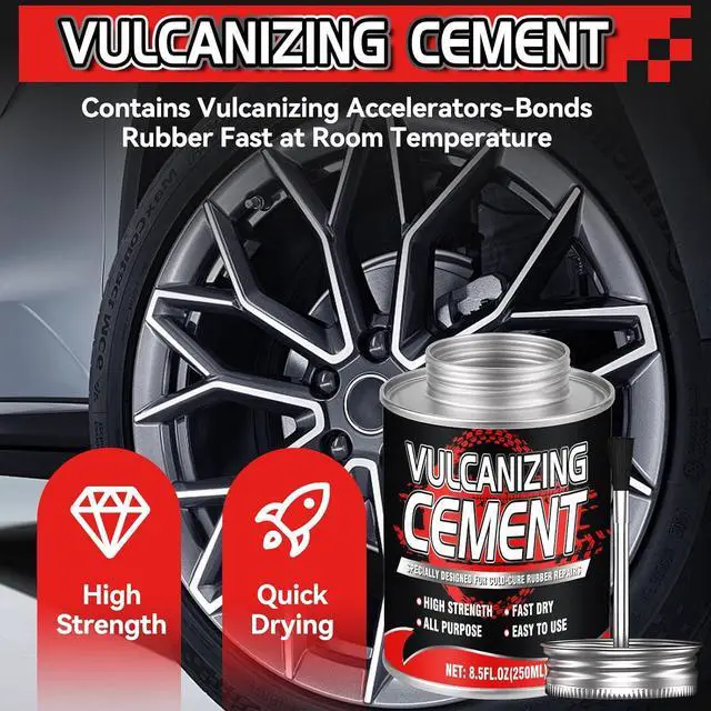 Alt view image 3 of 7 - Chemical Vulcanizing Cement Fast Dry Rubber Cement, All Purpose Tire Repair Glue, Tire Patch Kit with Brush 8.5 FL.Oz for Car, Motorcycle, Bike (Rubber)