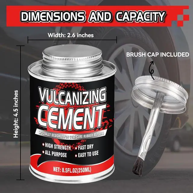 Alt view image 5 of 7 - Chemical Vulcanizing Cement Fast Dry Rubber Cement, All Purpose Tire Repair Glue, Tire Patch Kit with Brush 8.5 FL.Oz for Car, Motorcycle, Bike (Rubber)