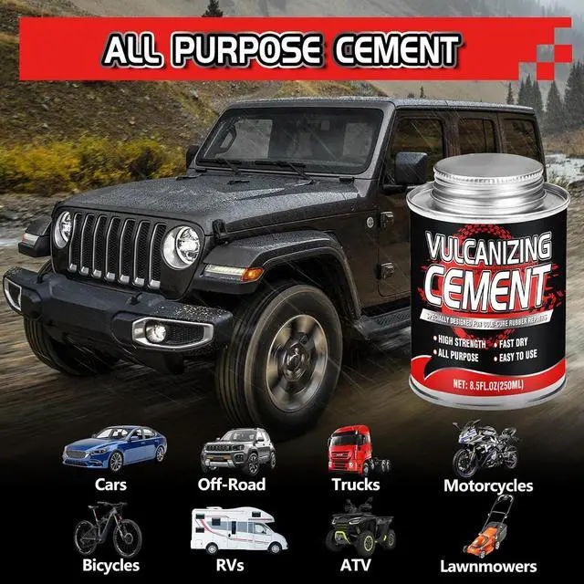 Alt view image 6 of 7 - Chemical Vulcanizing Cement Fast Dry Rubber Cement, All Purpose Tire Repair Glue, Tire Patch Kit with Brush 8.5 FL.Oz for Car, Motorcycle, Bike (Rubber)