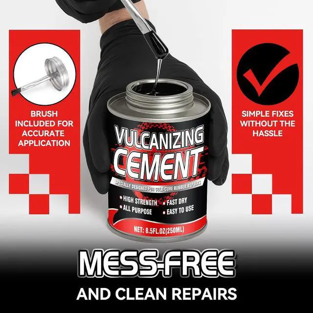 Alt view image 7 of 7 - Chemical Vulcanizing Cement Fast Dry Rubber Cement, All Purpose Tire Repair Glue, Tire Patch Kit with Brush 8.5 FL.Oz for Car, Motorcycle, Bike (Rubber)