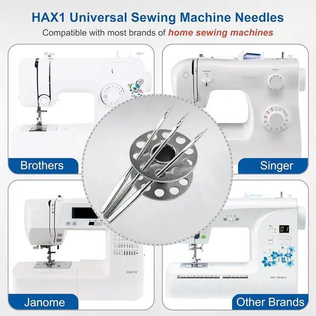 Alt view image 3 of 7 - 50 Pcs Universal Sewing Machine Needles HAX1 (65/9, 75/11, 90/14, 100/16 and Heavy Duty 110/18) Ideal for Various Fabrics, Compatible with Singer, Brother, Janome and Most Home Sewing Machine Brands