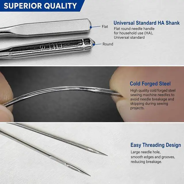 Alt view image 4 of 7 - 50 Pcs Universal Sewing Machine Needles HAX1 (65/9, 75/11, 90/14, 100/16 and Heavy Duty 110/18) Ideal for Various Fabrics, Compatible with Singer, Brother, Janome and Most Home Sewing Machine Brands
