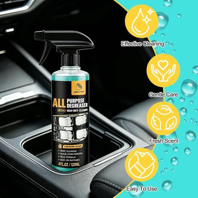 Alt view image 2 of 7 - 2Pcs All Purpose Degreaser for Car and House,Lemon Scent,Heavy-Duty Cleaning Spray For Car Interior and Exterior,Quick Stain Removal for Kitchen,Countertops,Appliances,120ml/4fl.oz