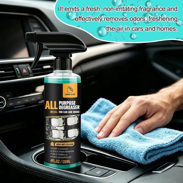 Alt view image 3 of 7 - 2Pcs All Purpose Degreaser for Car and House,Lemon Scent,Heavy-Duty Cleaning Spray For Car Interior and Exterior,Quick Stain Removal for Kitchen,Countertops,Appliances,120ml/4fl.oz