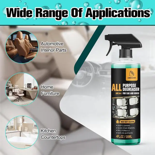 Alt view image 6 of 7 - 2Pcs All Purpose Degreaser for Car and House,Lemon Scent,Heavy-Duty Cleaning Spray For Car Interior and Exterior,Quick Stain Removal for Kitchen,Countertops,Appliances,120ml/4fl.oz