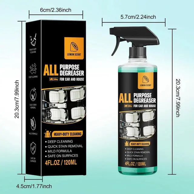 Alt view image 7 of 7 - 2Pcs All Purpose Degreaser for Car and House,Lemon Scent,Heavy-Duty Cleaning Spray For Car Interior and Exterior,Quick Stain Removal for Kitchen,Countertops,Appliances,120ml/4fl.oz