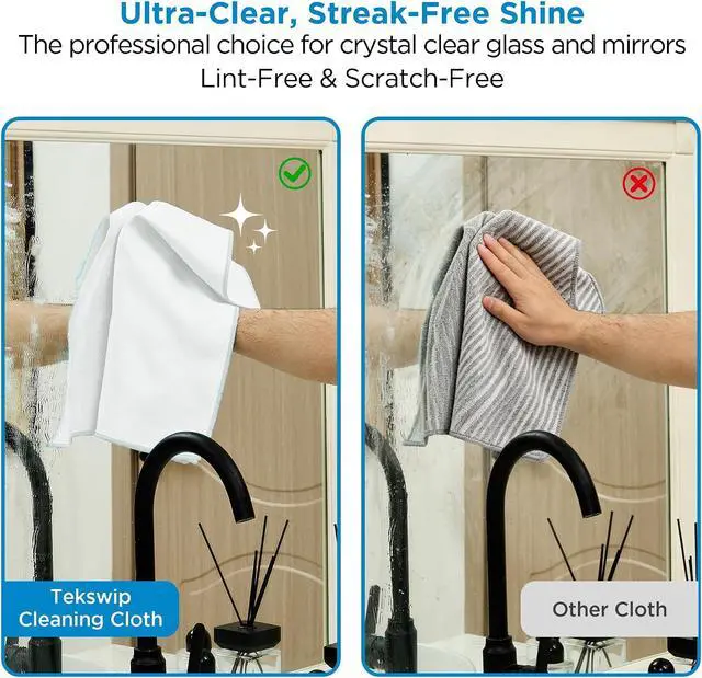 Alt view image 6 of 7 - Microfiber Glass Cleaning Cloth, White Gray, 6 Pack