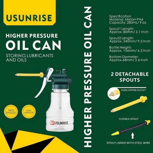 Alt view image 2 of 7 - Oil Can Transparent High Pressure Oiler Lubrication Oil Can Bottle Oiling Gun with Rigid & Flex Spout Thumb Pump Tool Oile
