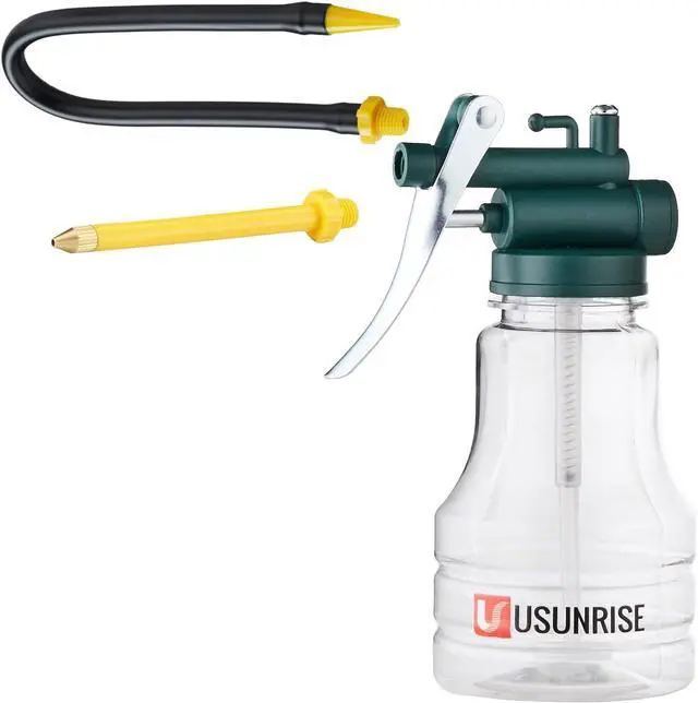 Alt view image 5 of 7 - Oil Can Transparent High Pressure Oiler Lubrication Oil Can Bottle Oiling Gun with Rigid & Flex Spout Thumb Pump Tool Oile