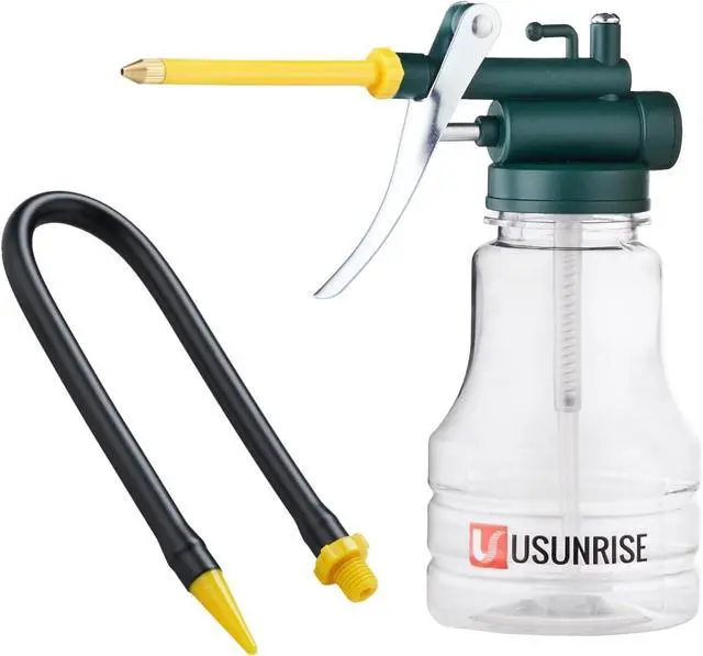Alt view image 7 of 7 - Oil Can Transparent High Pressure Oiler Lubrication Oil Can Bottle Oiling Gun with Rigid & Flex Spout Thumb Pump Tool Oile