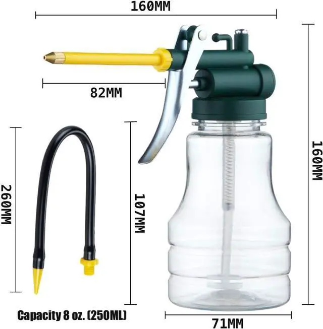 Alt view image 6 of 7 - Oil Can Transparent High Pressure Oiler Lubrication Oil Can Bottle Oiling Gun with Rigid & Flex Spout Thumb Pump Tool Oile