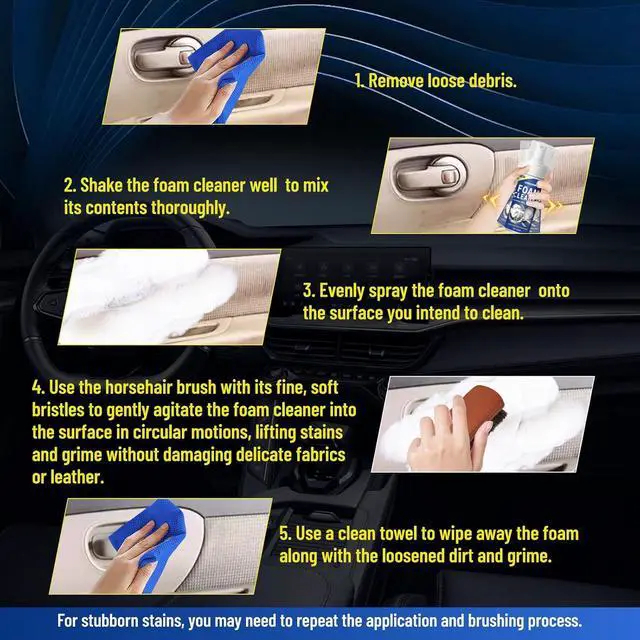 Alt view image 6 of 6 - SHIELDOM Car Interior Foam Cleaner Multifunctional Car Seat Cleaner Powerful Carpet Upholstery Stain Remover Kit with Detailing Brush & Towel Safe for Cloth, Leather, Fabric, Vinyl & Plastic 5oz