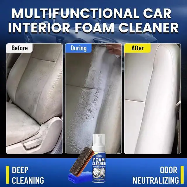 Alt view image 2 of 6 - SHIELDOM Car Interior Cleaner Kit Multifunctional Foam Cleaner, Clean Cars Seat Carpet Upholstery with Detailing Brush & Towel Deep Inside Cleaning Remove Stain from Leather/Fabric/Vinyl/Plastic - 5oz