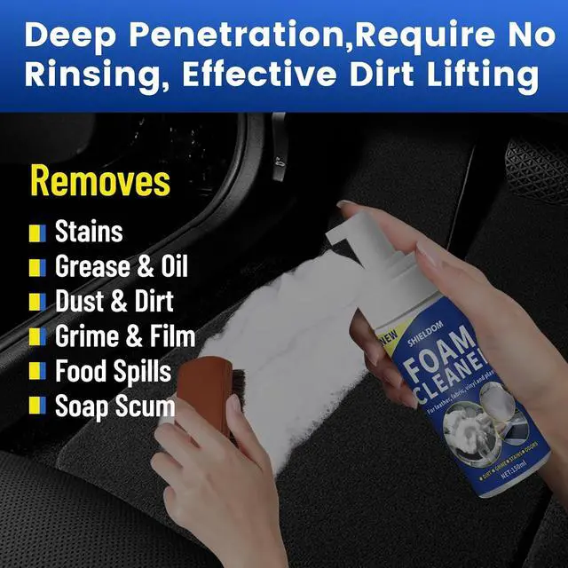 Alt view image 3 of 6 - SHIELDOM Car Interior Foam Cleaner Multifunctional Car Seat Cleaner Powerful Carpet Upholstery Stain Remover Kit with Detailing Brush & Towel Safe for Cloth, Leather, Fabric, Vinyl & Plastic 5oz