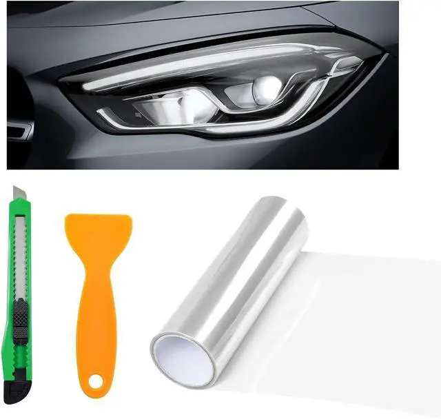 Main image of povtii Tint Vinyl Wrap Sticker Sheet Roll for Car Headlight & Taillight - Self Adhesive Fog Light Vinyl Film, 12x48 Inch Roll, Squeeze & Cutter Included