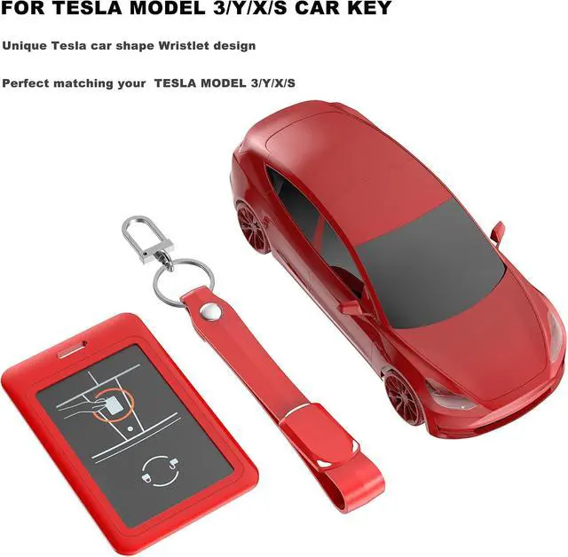 Alt view image 7 of 7 - Key Card Holder for Tesla Card Key Holder Protective Cover Keychain for Model 3 Y X S Cybertruck Card Key Holder Keychain (Red)