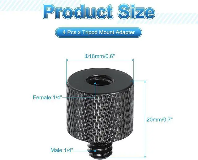 Alt view image 2 of 7 - PATIKIL Tripod Screw Adapter 1/4" Male to 1/4" Female, 4 Pcs Tripod Nut Connectors Camera Mount Screw Camera Double Head Converter for Microphone Holder Magic Arms Accessories, 20 mm