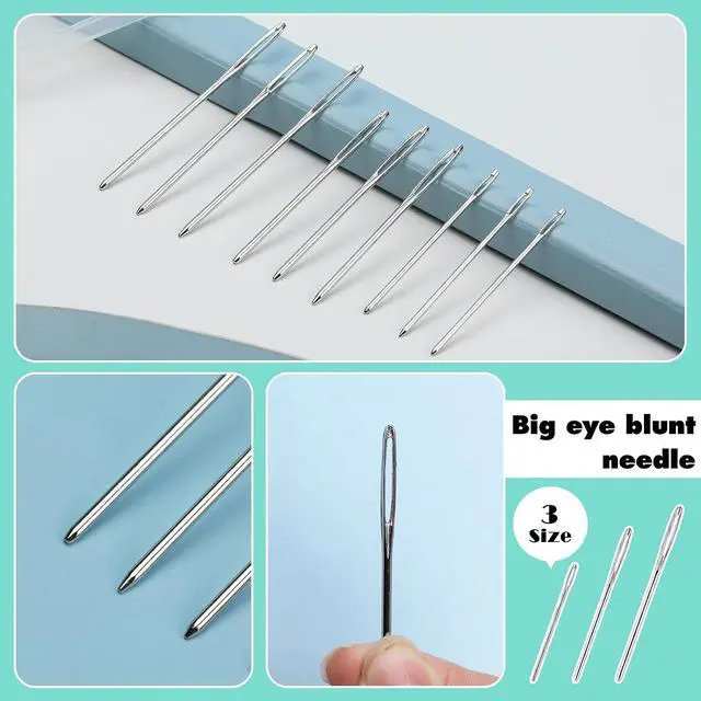 Alt view image 5 of 7 - Kogyxe 17 Pcs Steel Sewing Needles Kit Stainless Steel Sewing Needles | With Mix Color Stitch Markers, Weaving Needle Bent Tip Tapestry Needles Darning Knitting Sewing Needles for Knitting Crochet