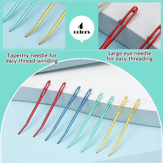 Alt view image 4 of 7 - Kogyxe 17 Pcs Steel Sewing Needles Kit Stainless Steel Sewing Needles | With Mix Color Stitch Markers, Weaving Needle Bent Tip Tapestry Needles Darning Knitting Sewing Needles for Knitting Crochet