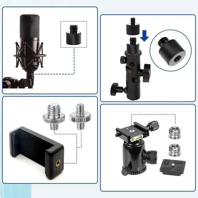 Alt view image 4 of 7 - Tripod Screw Adapter 6 Pcs Aluminum Threaded Converter 1/4 Male to 3/8 Female and 3/8 Male to 1/4 Female for Tripod Camera Monitor Mic Stand Light Stand