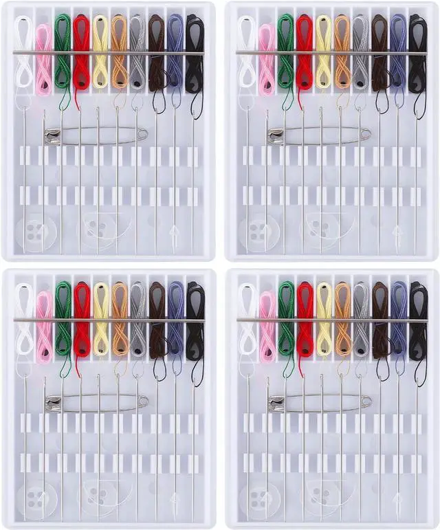 Main image of 4 Pack Mini Sewing Kit Travel Size, Prethreaded Sewing Kits | Portable Needle and Thread Set with Pin Button for Travel, Home, Dorm, Hotel