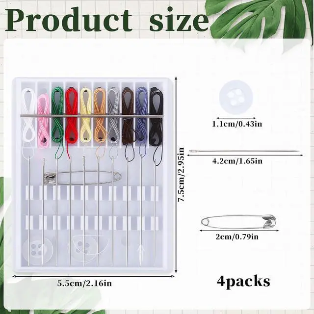 Alt view image 2 of 7 - 4 Pack Mini Sewing Kit Travel Size, Prethreaded Sewing Kits | Portable Needle and Thread Set with Pin Button for Travel, Home, Dorm, Hotel