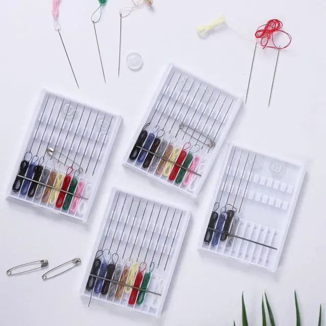 Alt view image 3 of 7 - 4 Pack Mini Sewing Kit Travel Size, Prethreaded Sewing Kits | Portable Needle and Thread Set with Pin Button for Travel, Home, Dorm, Hotel