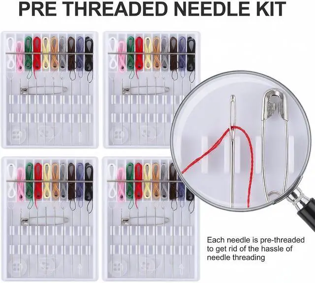 Alt view image 4 of 7 - 4 Pack Mini Sewing Kit Travel Size, Prethreaded Sewing Kits | Portable Needle and Thread Set with Pin Button for Travel, Home, Dorm, Hotel
