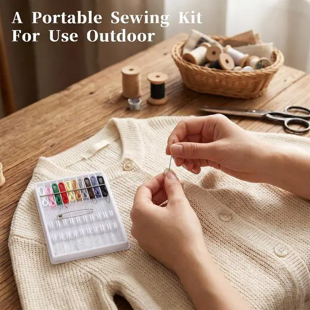 Alt view image 6 of 7 - 4 Pack Mini Sewing Kit Travel Size, Prethreaded Sewing Kits | Portable Needle and Thread Set with Pin Button for Travel, Home, Dorm, Hotel