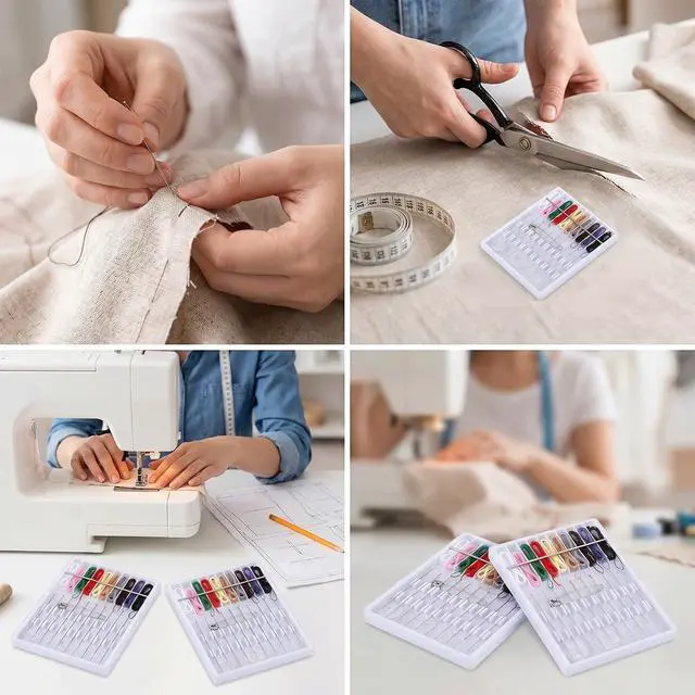 Alt view image 7 of 7 - 4 Pack Mini Sewing Kit Travel Size, Prethreaded Sewing Kits | Portable Needle and Thread Set with Pin Button for Travel, Home, Dorm, Hotel