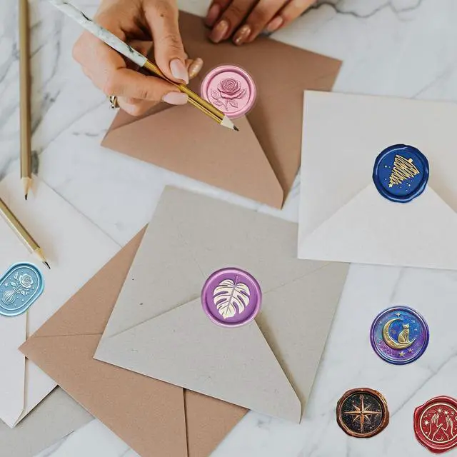 Alt view image 2 of 6 - 50PCS Transparent Wax Seal Stickers, Retro Seal Envelope Stickers | Waterproof Vintage Wax Seal Decors for Christmas Cards, Wedding Invitations, Party Favors, Scrapbook Supplies