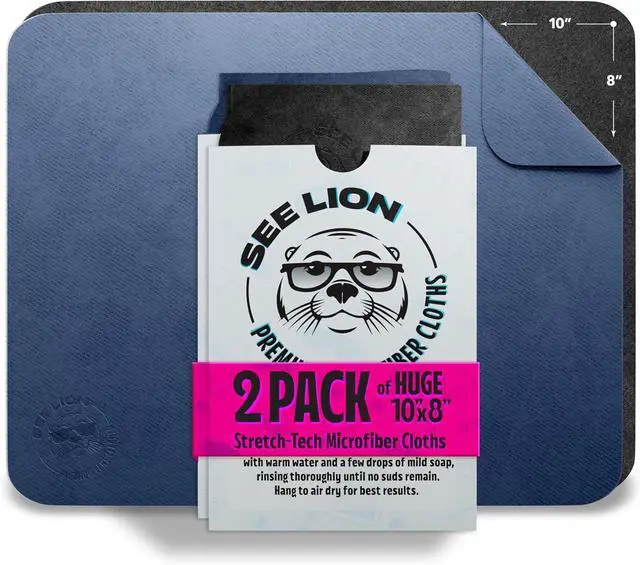 Main image of cellhelmet See Lion Swipes | Microfiber Lens Cleaning Cloths Ultrasoft, Reusable Wipes for Glasses, Screens, and Lenses (Black/Navy, 2-Pack)
