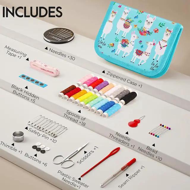 Alt view image 2 of 7 - Coquimbo Sewing Kit Gifts for Teen Grils Adults Women Mom Grandma, Portable Sewing Supplies Contains Tape Measure, Scissors, Thimble, Thread, Sewing Needles (Alpaca)