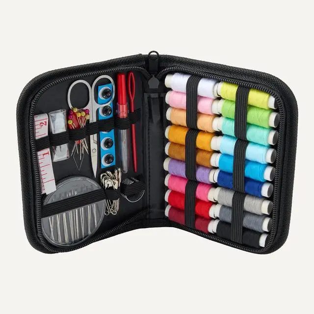 Alt view image 4 of 5 - Amazon Basics Portable Travel Sewing Kit for Adults, Includes Threads, Needles, Scissors, Buttons, Thimbles, Measuring Tape, Threader, Seam Ripper and Safety Pins, Black