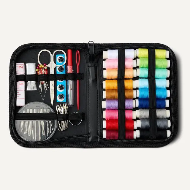 Alt view image 5 of 5 - Amazon Basics Portable Travel Sewing Kit for Adults, Includes Threads, Needles, Scissors, Buttons, Thimbles, Measuring Tape, Threader, Seam Ripper and Safety Pins, Black