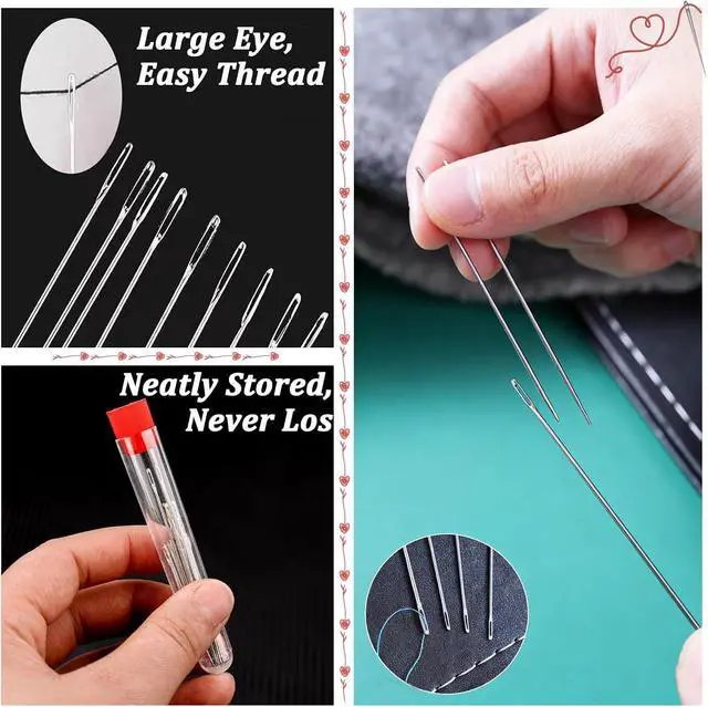 Alt view image 4 of 7 - 34PCS Big Eye Steel Sewing Needles Kit, Steel Needle Sewing Kit, Stainless Steel Sewing Needles, Steels Needles for Hand Sewing, Portable DIY Handcraft Set, Suitable for Handicraft Enthusiasts