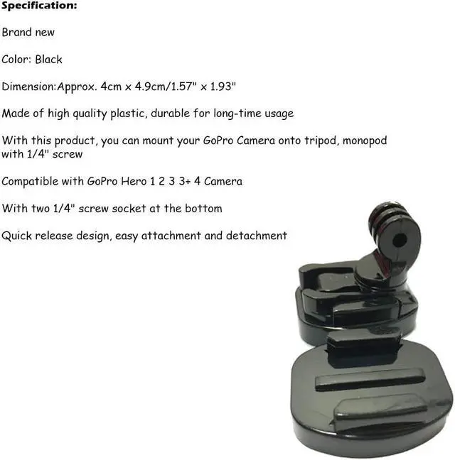 Alt view image 2 of 6 - Acxico 1Pcs Quick Release Tripod Mount Adapter Camera Fixed Connecter 1/4" Screw for Hero 5 4 3+ 3 Camera