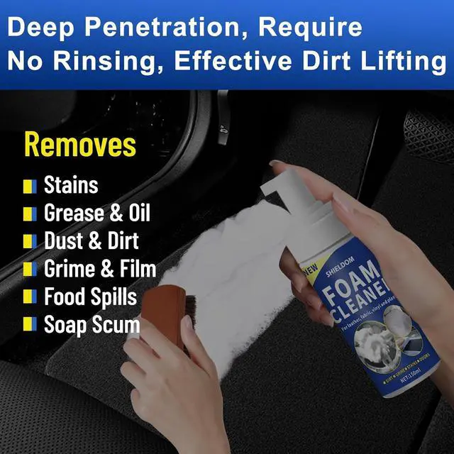 Alt view image 3 of 6 - SHIELDOM Car Interior Cleaner Kit Multifunctional Foam Cleaner, Clean Cars Seat Carpet Upholstery with Detailing Brush & Towel Deep Inside Cleaning Remove Stain from Leather/Fabric/Vinyl/Plastic - 5oz