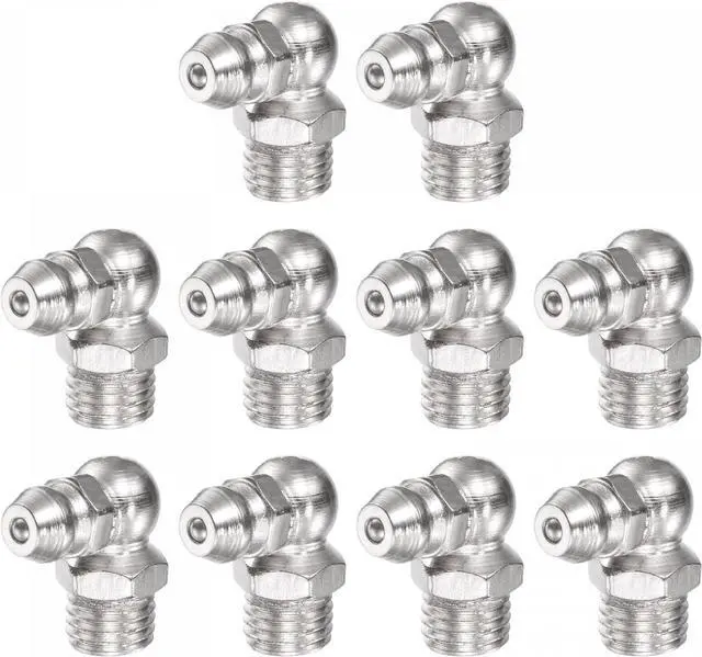 Main image of uxcell Nickel-Plated Iron 90 Degree Grease Fitting M8 x 1mm Thread Hydraulic Grease Fitting Accessories, 20Pcs