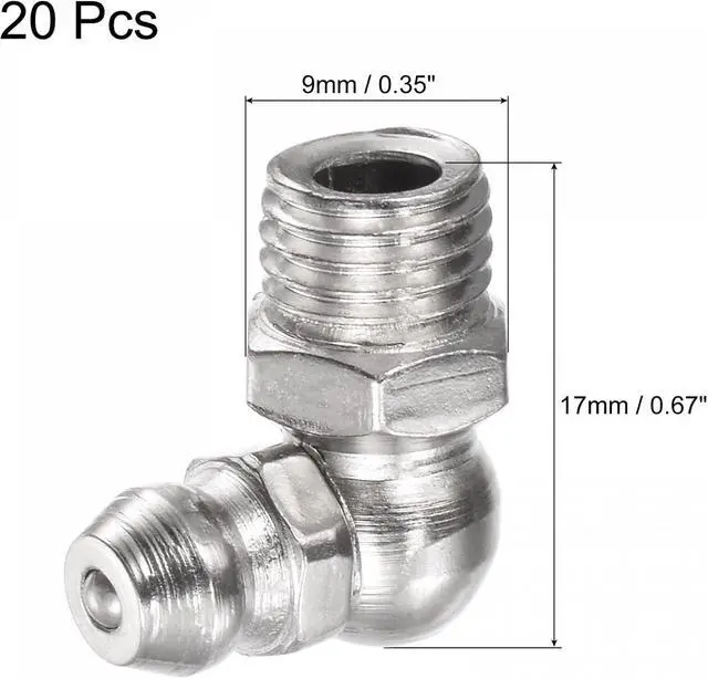 Alt view image 2 of 5 - uxcell Nickel-Plated Iron 90 Degree Grease Fitting M8 x 1mm Thread Hydraulic Grease Fitting Accessories, 20Pcs