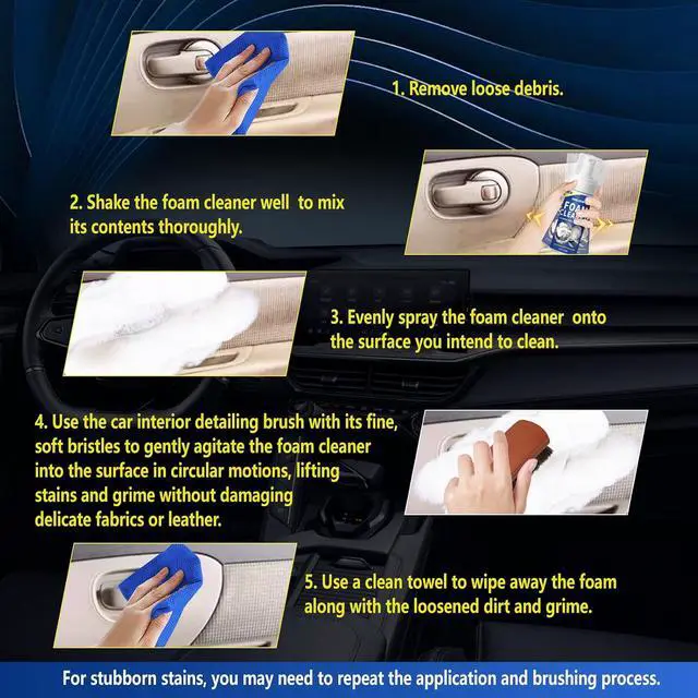 Alt view image 6 of 6 - SHIELDOM Car Interior Cleaner Kit Multifunctional Foam Cleaner, Clean Cars Seat Carpet Upholstery with Detailing Brush & Towel Deep Inside Cleaning Remove Stain from Leather/Fabric/Vinyl/Plastic - 5oz