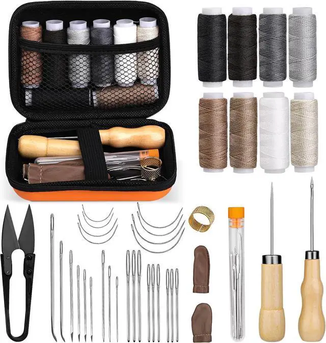 Main image of ZXIIXZ 40 Pcs Sewing Kit, Heavy Duty Sewing Kit for Adults | Leather Working Kits with 8 Colors Upholstery Thread, Upholstery Needles, Scratch Awl for Carseat, Backpack, Shoes