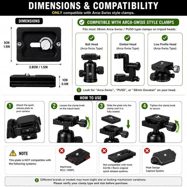 Alt view image 2 of 7 - Frienda Quick Release Plate Tripod 1/4-20 DSLR,Pu50,Black | Tripod Mount Plate, Camera Tripod Mount for DSLR Camera Tripod Ball Head , Metal, 1.9 x 1.5 x 0.4 Inch