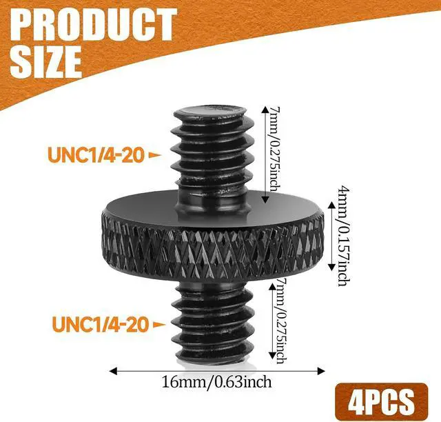 Alt view image 3 of 7 - 1/4" Male to 1/4" Male Tripod Screw, 4 PCS Standard Camera Cage Mount Threaded Light Stand Screw, Double Head Converter Precision Made for Shoulder Rig Stud Mounting Accessories