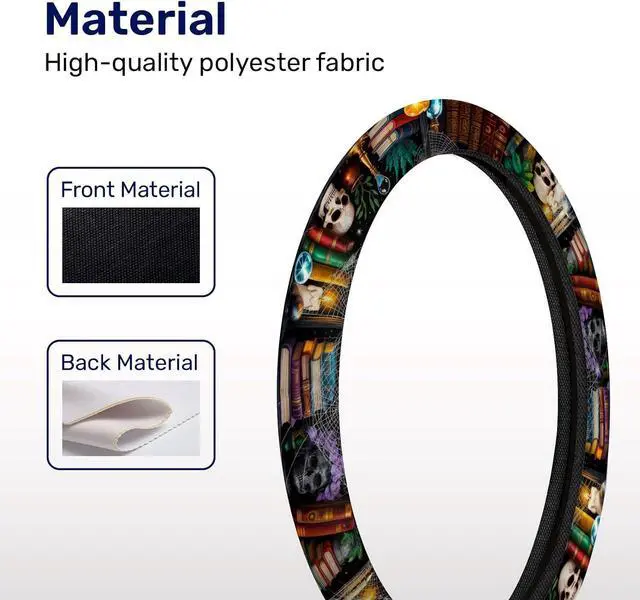 Alt view image 3 of 7 - GENANY Dark Academia Books Steering Wheel Cover for Car Interior Styling | Polyester 15 Inch Steering Wheel Cover With Dark Academia Books Book Lover Gothic Library Car Interior Decor