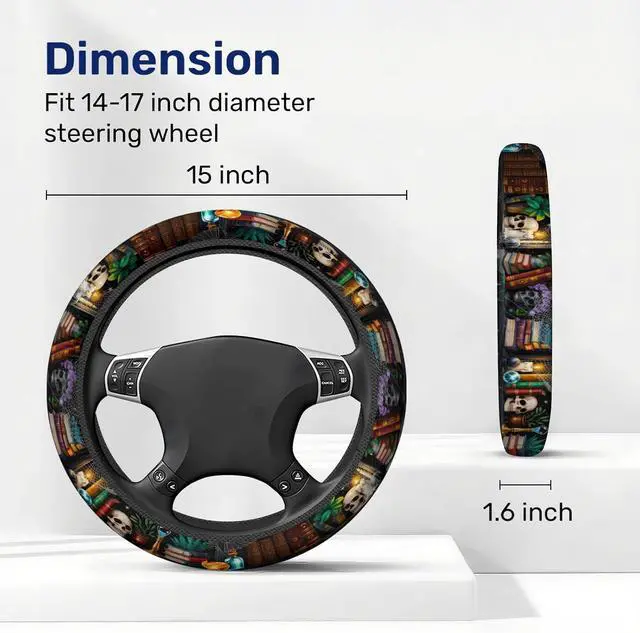 Alt view image 2 of 7 - GENANY Dark Academia Books Steering Wheel Cover for Car Interior Styling | Polyester 15 Inch Steering Wheel Cover With Dark Academia Books Book Lover Gothic Library Car Interior Decor